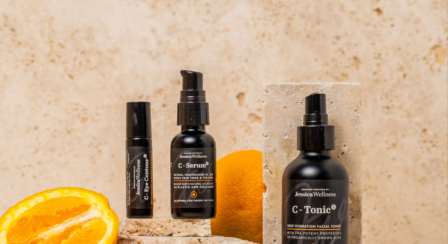 C Beauty Line featuring the eye and face serum and tonic