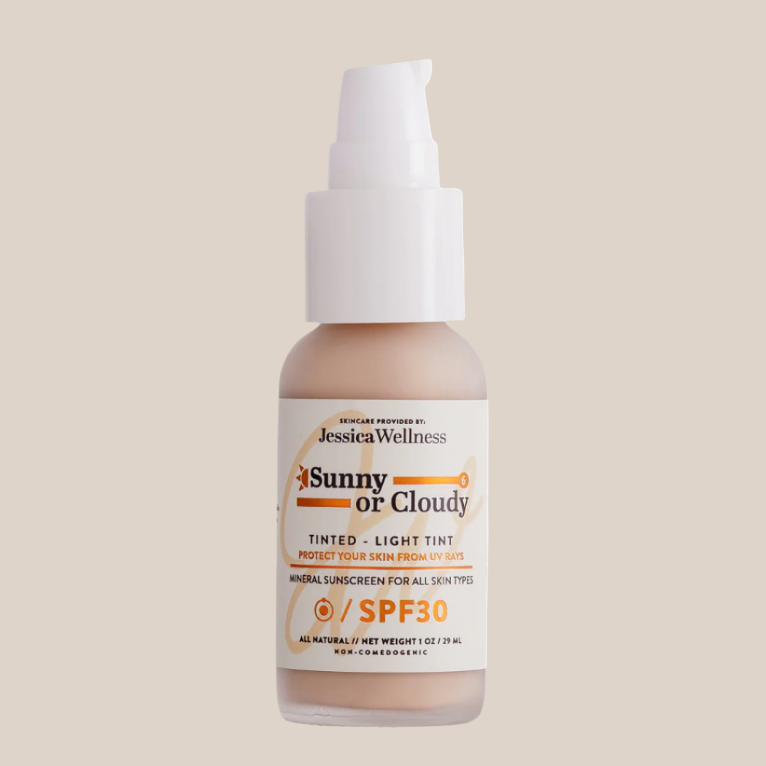 Sunny or Cloudy SPF 30 in clear background