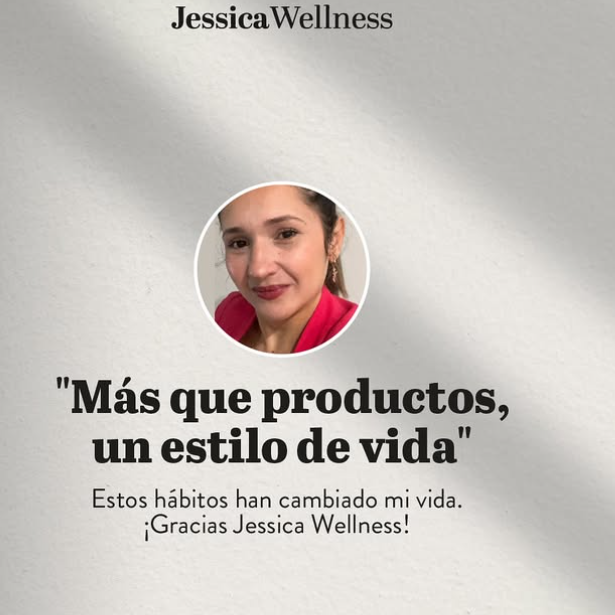 Promotional graphic for Jessica Wellness with a quote and website URL on a gray background.